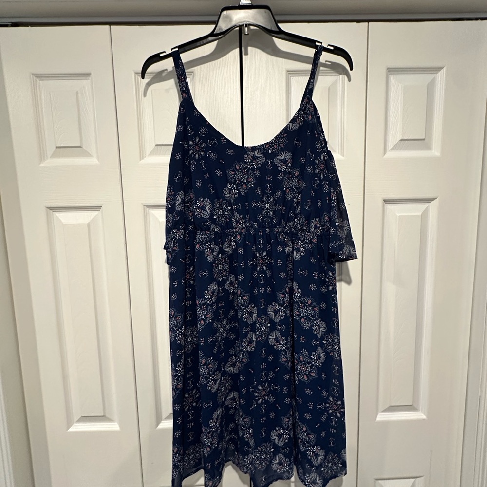 Floral Navy cold shoulder Dress